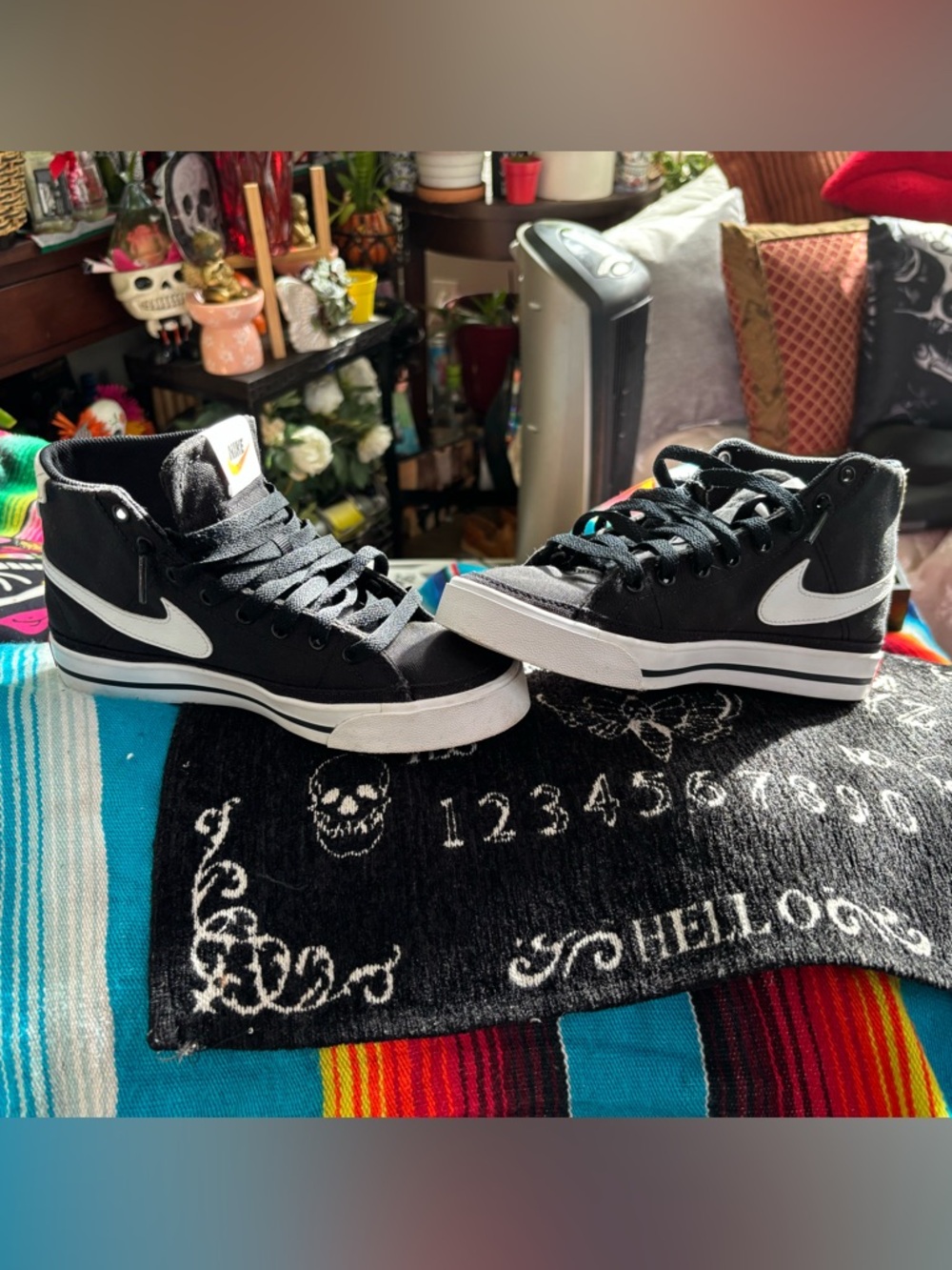 Nike Black and White Mid-Top Canvas Sneakers